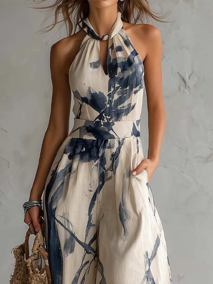 Adriana | Abstract Wide-Leg Halter Jumpsuit