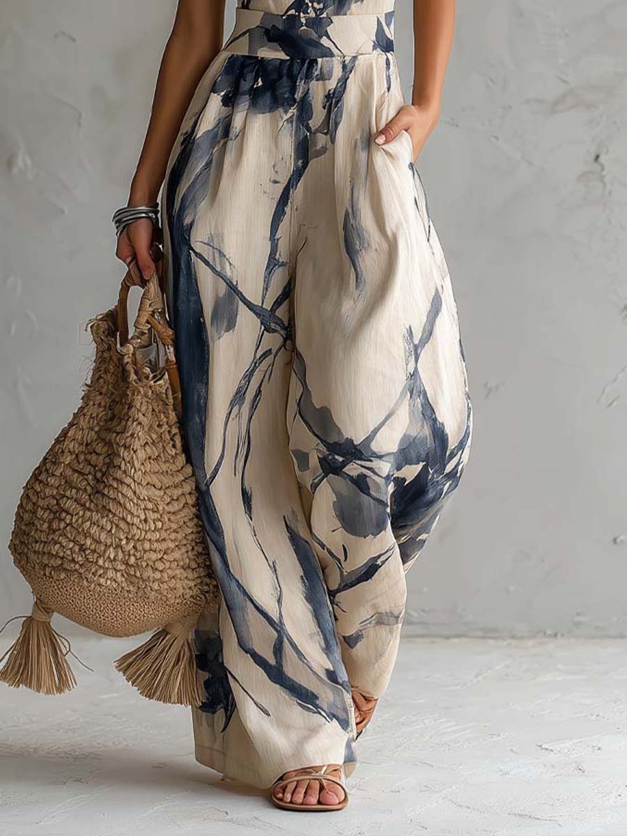 Adriana | Abstract Wide-Leg Halter Jumpsuit