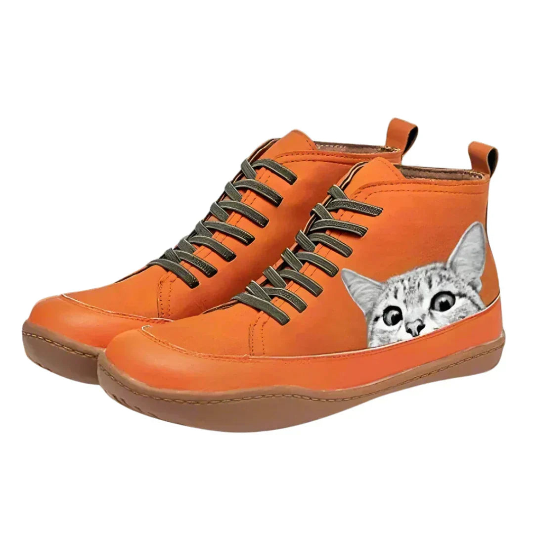Luna Women's High Top Sneakers Cat Print Lace-Up Contrast Sole Casual Sneakers