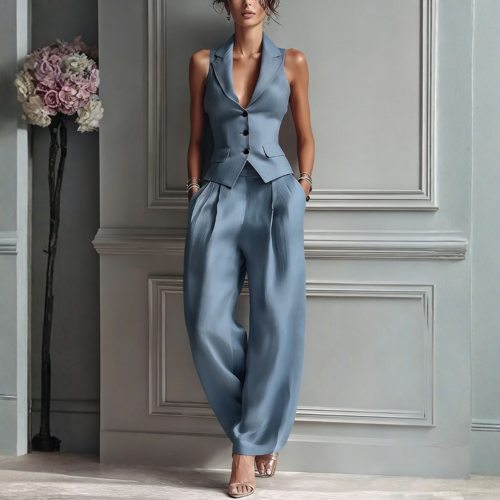 Manon | Button-Front V-Neck Two-Piece Set