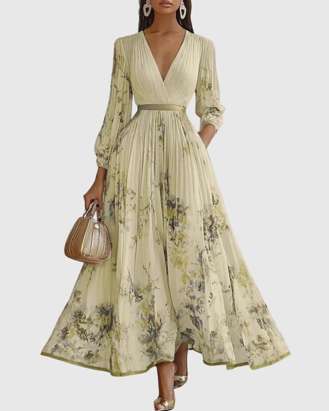 Rosa | Floral Pleated V-Neck Maxi Dress
