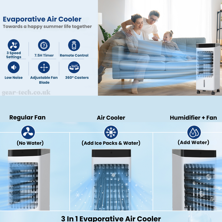 Portable Windowless Air Cooler with Remote Control – 3-in-1 Air Cooler, Fan and Humidifier for Home and Office