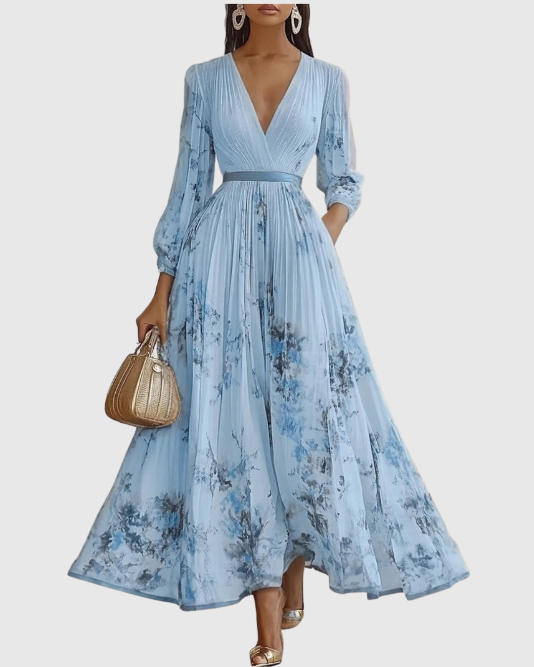 Rosa | Floral Pleated V-Neck Maxi Dress