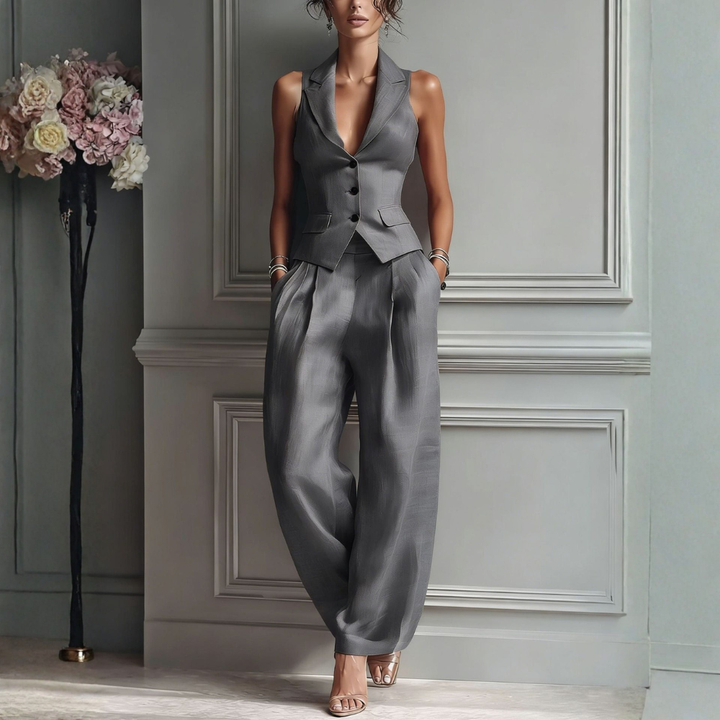 Manon | Button-Front V-Neck Two-Piece Set