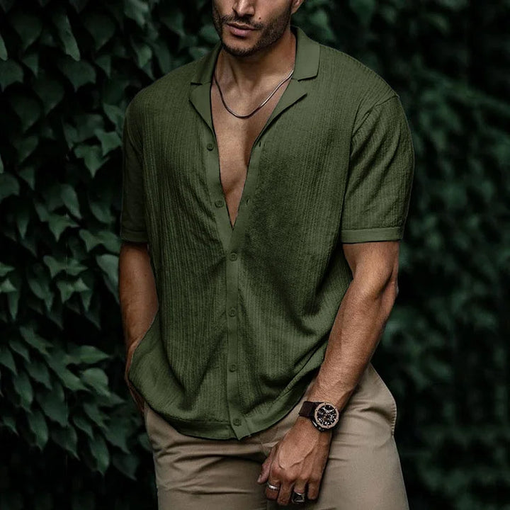 Dominic | Printed Button-Front V-Neck Summer Shirt
