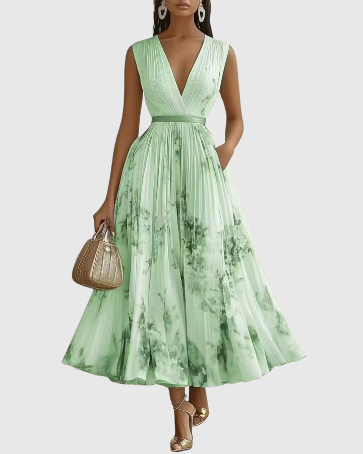 Rosa | Floral Pleated V-Neck Maxi Dress