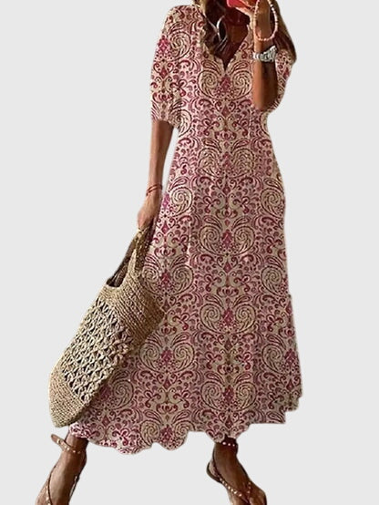 Ines | Printed V-Neck Summer Dress