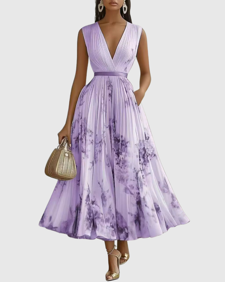 Rosa | Floral Pleated V-Neck Maxi Dress