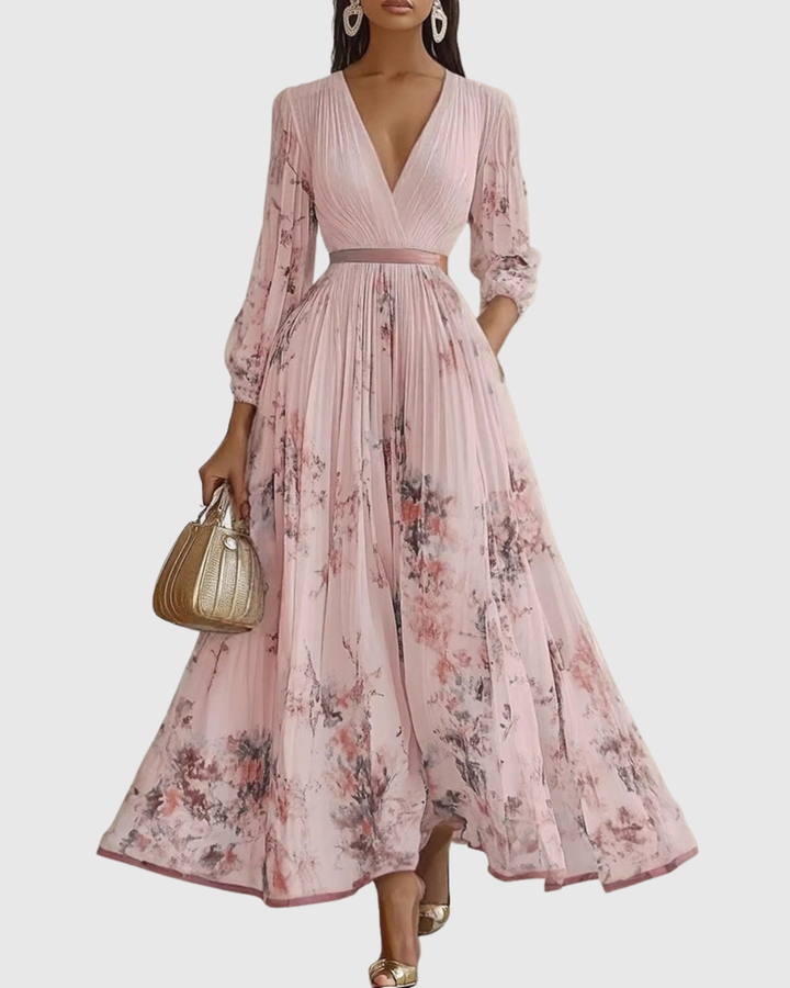 Rosa | Floral Pleated V-Neck Maxi Dress