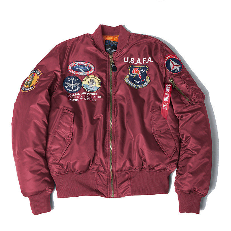 Men wearing loose fit zip front bomber jacket