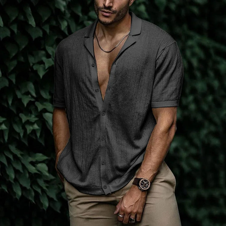 Dominic | Printed Button-Front V-Neck Summer Shirt