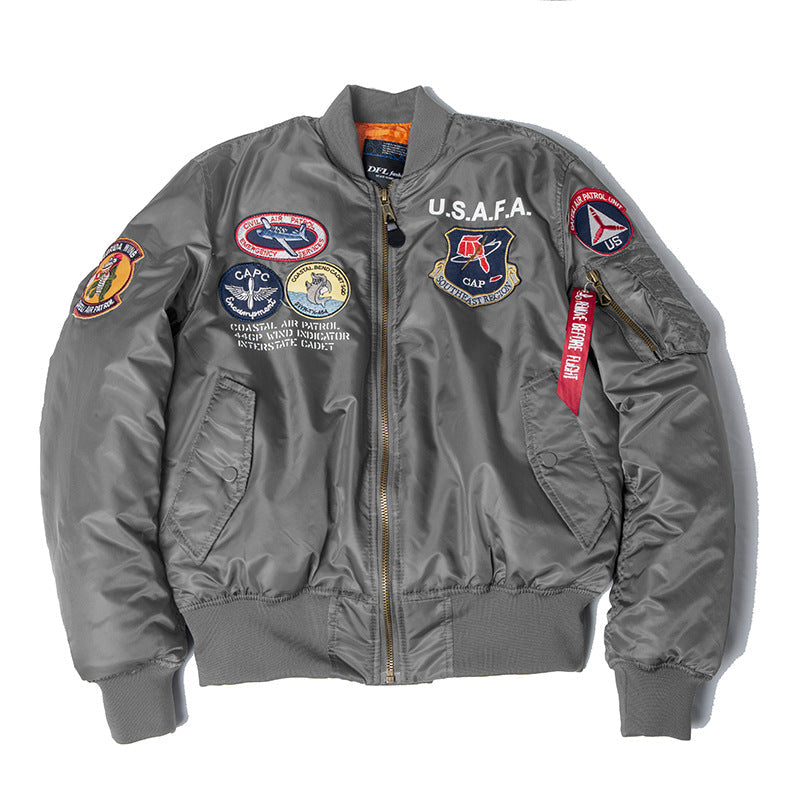 Men wearing loose fit zip front bomber jacket