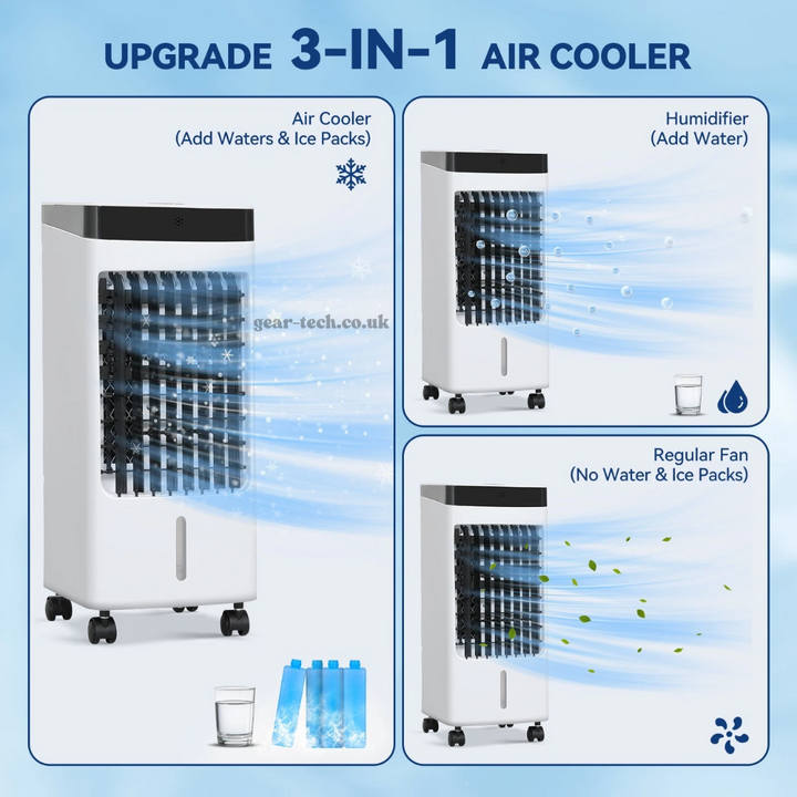 Portable Windowless Air Cooler with Remote Control – 3-in-1 Air Cooler, Fan and Humidifier for Home and Office