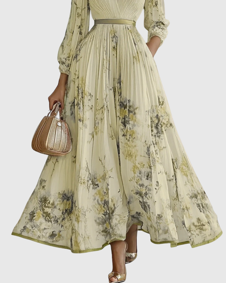 Rosa | Floral Pleated V-Neck Maxi Dress
