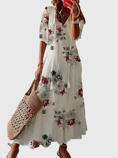 Ines | Printed V-Neck Summer Dress