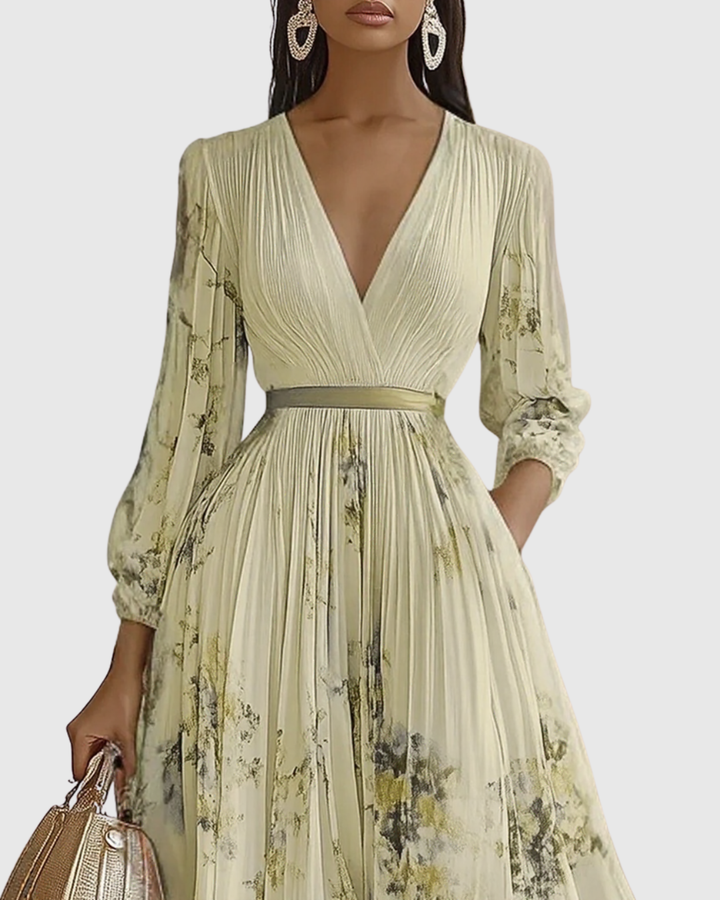 Rosa | Floral Pleated V-Neck Maxi Dress