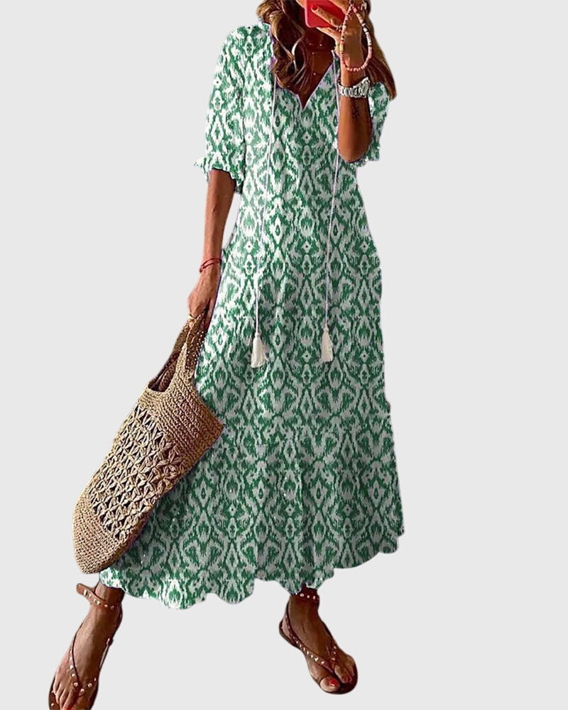 Ines | Printed V-Neck Summer Dress