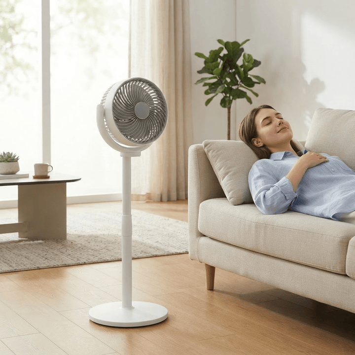 3-in-1 Air Circulator Pedestal Fan – 5 Speeds, 4 Adjustable Heights, Quiet USB-C Standing Fan for Bedroom, Office & RV