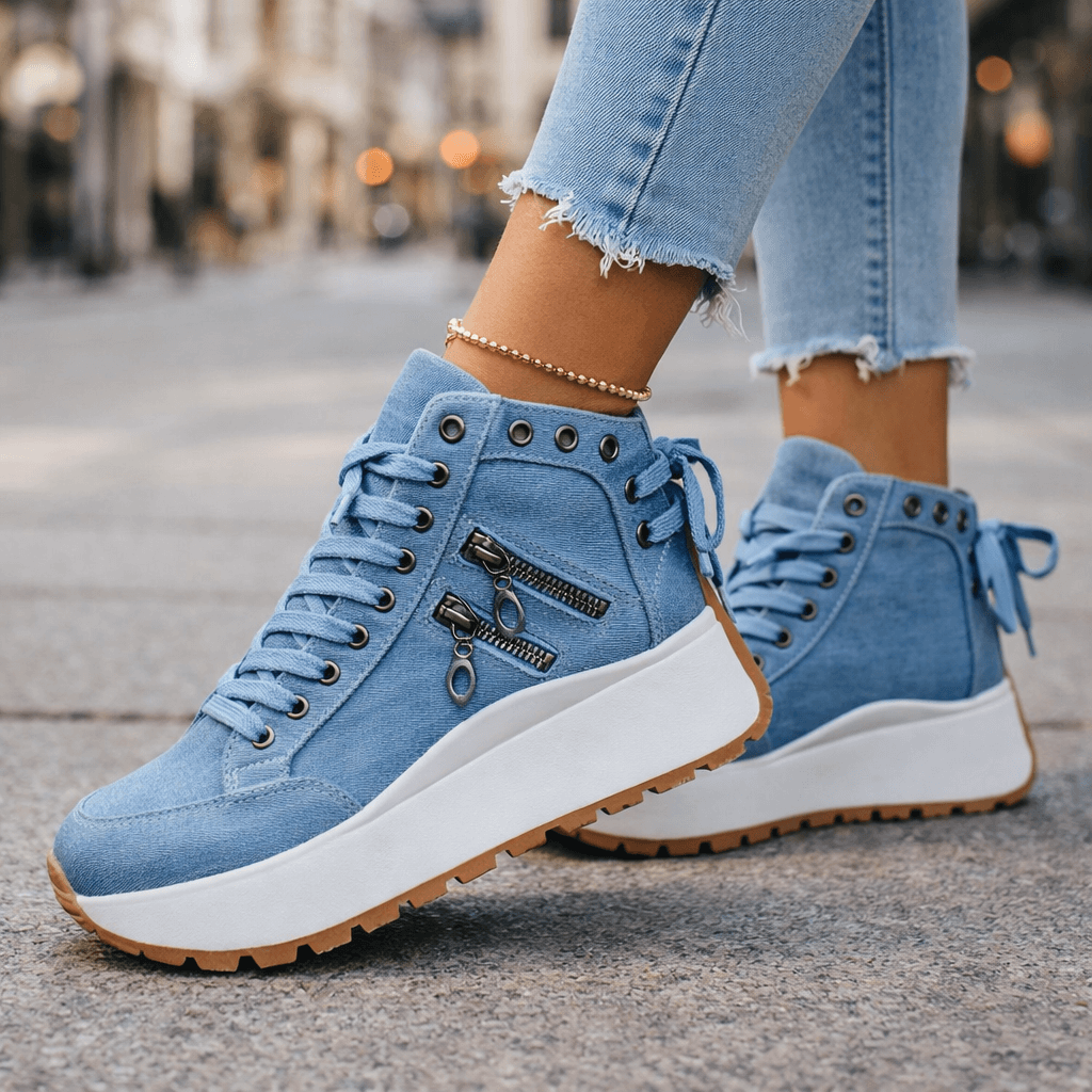 Saylor | Women's High Top Sneakers Lace-Up Zip Detail Platform Sole Summer Casual Sneakers