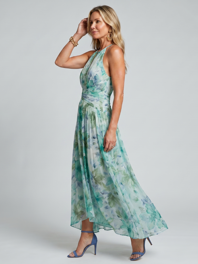 Octavia | Floral Pleated Halter Midi Dress