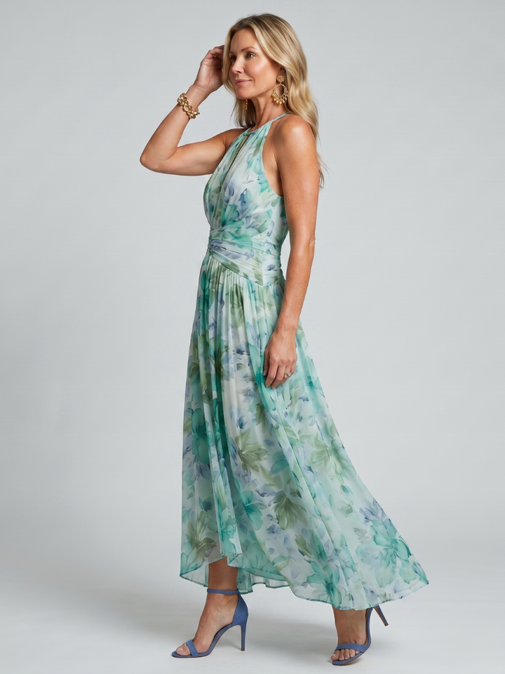 Octavia | Floral Pleated Halter Midi Dress