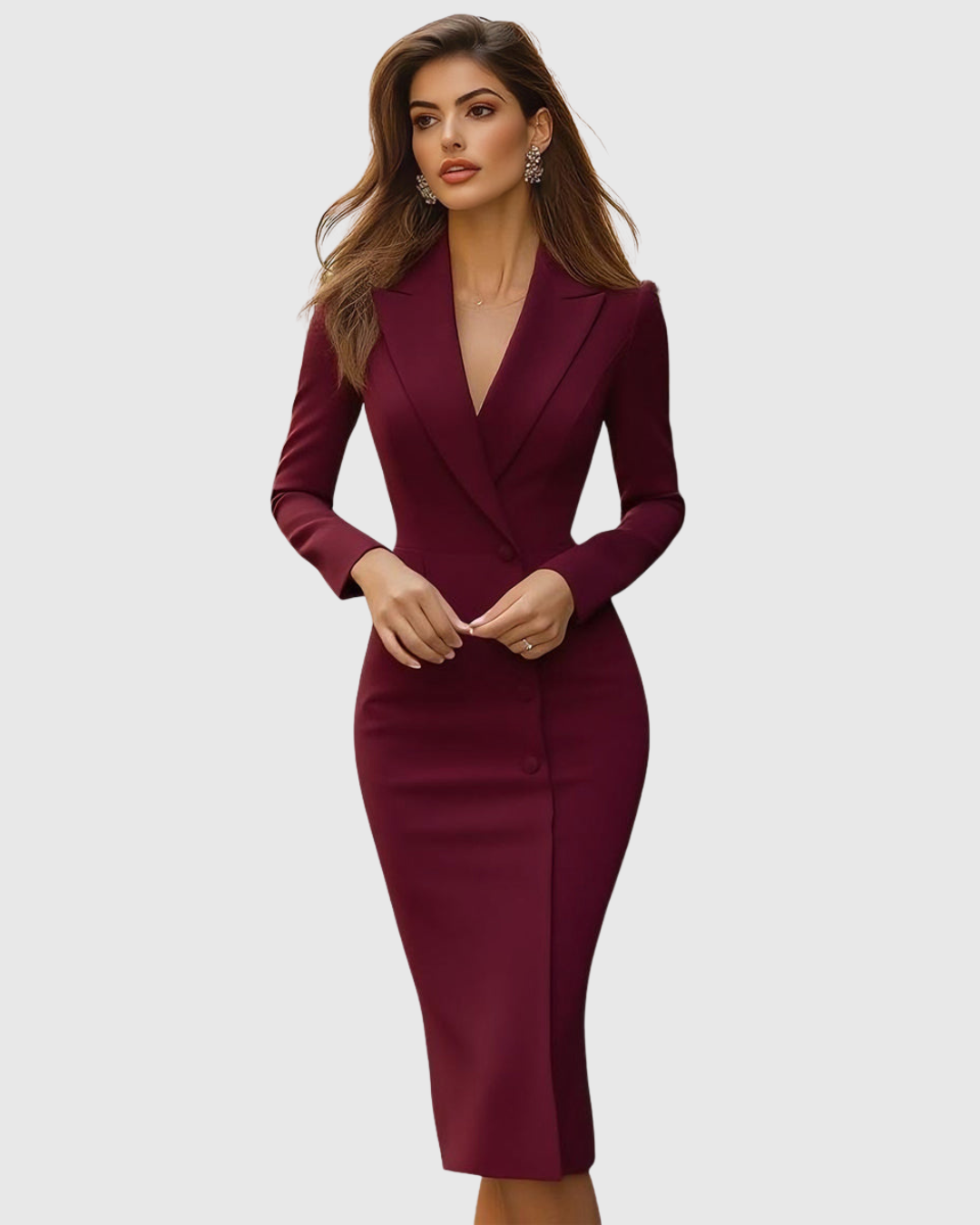 Sabine | Polka-Dot Tailored Long-Sleeve Midi Dress
