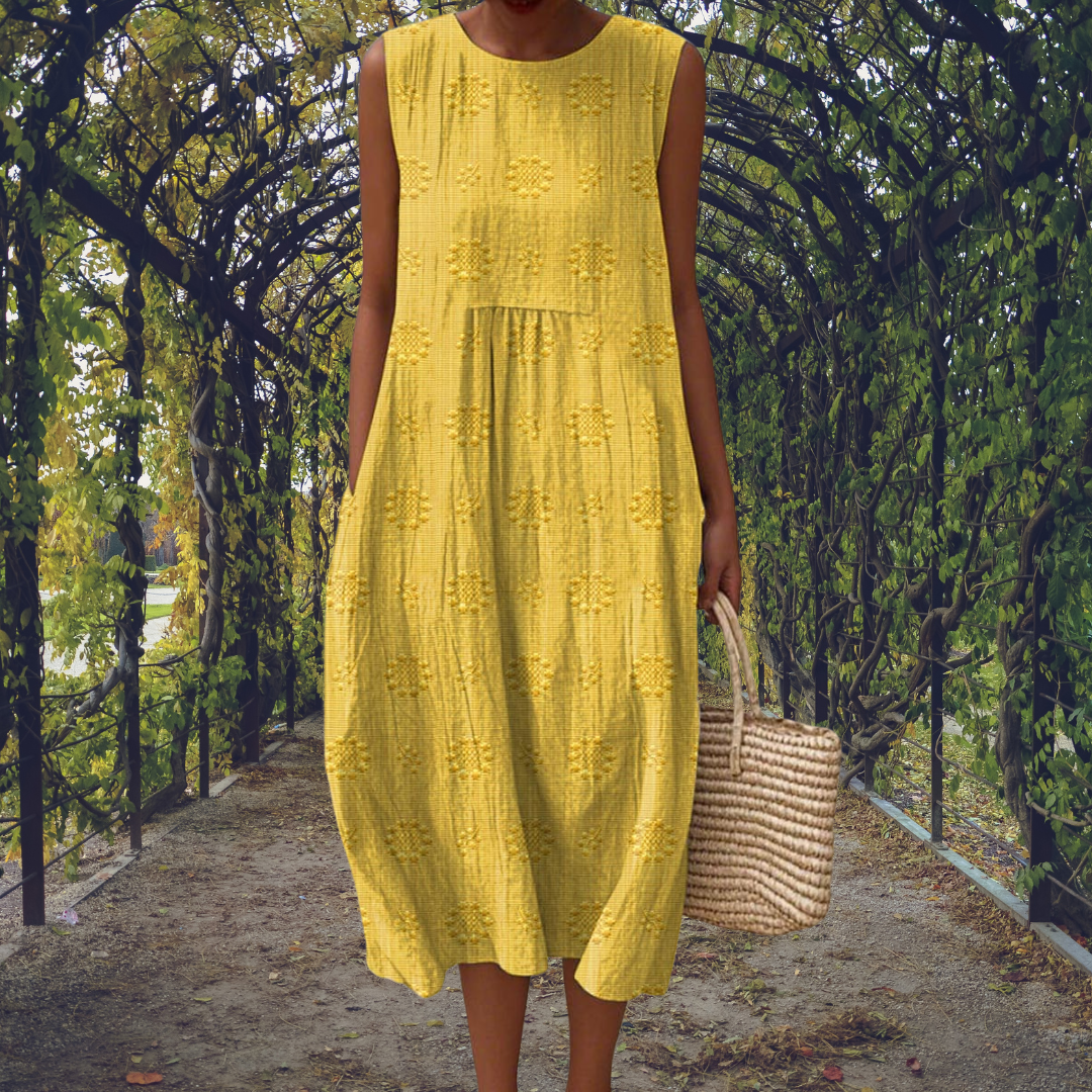 Serena | Floral Embroidered Sleeveless Midi Dress