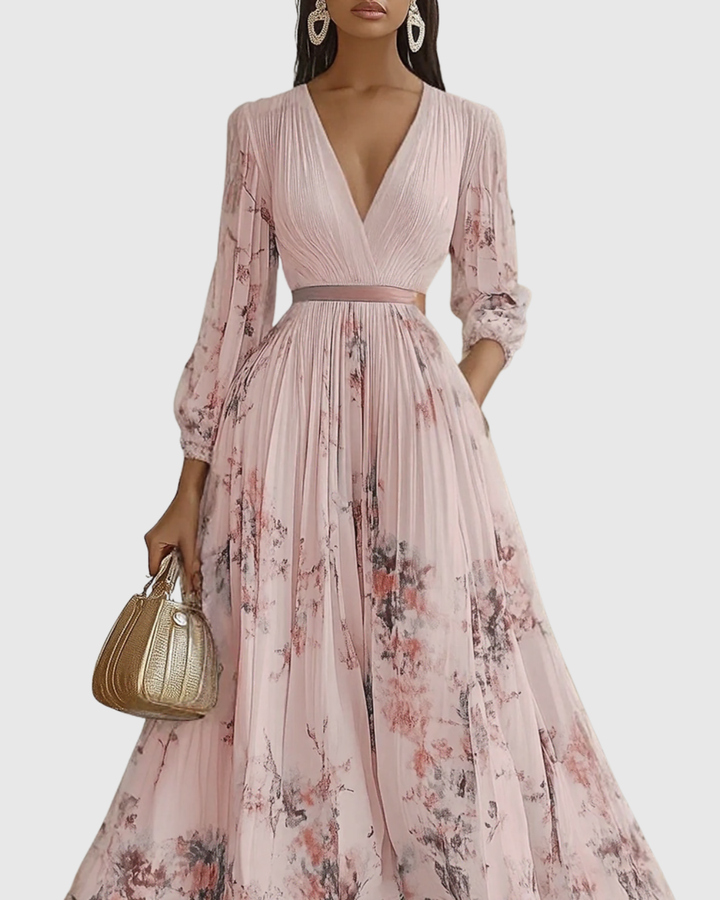 Rosa | Floral Pleated V-Neck Maxi Dress