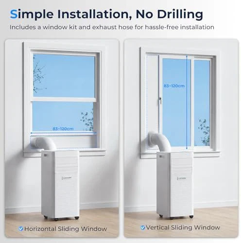 9000 BTU Portable Air Conditioner, 4-in-1 Cooling, Dehumidifier, Fan & Sleep Mode, Remote Control, 24-Hour Timer, Exhaust Hose Kit, Energy Class A