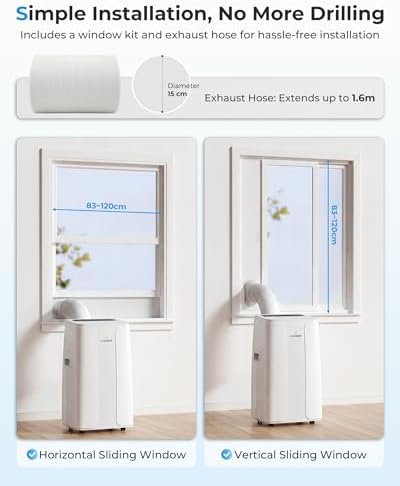 14000 BTU Portable Air Conditioner with Cooling, Dehumidifier, Fan & Sleep Mode, Auto-Swing, Remote Control, 24H Timer, Exhaust Hose, Energy Class A
