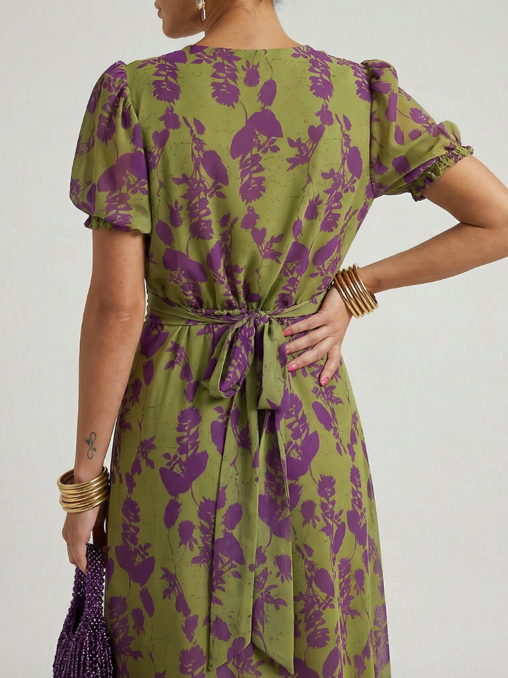 Violet | Floral Wrap Short-Sleeve Midi Dress