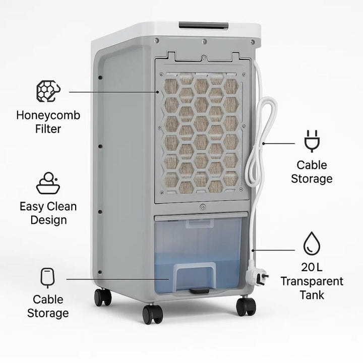 Portable Windowless Air Cooler with Remote Control – 3-in-1 Air Cooler, Fan and Humidifier for Home and Office