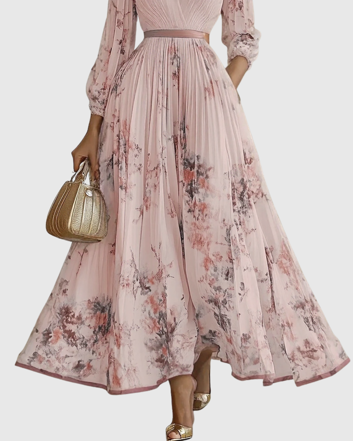 Rosa | Floral Pleated V-Neck Maxi Dress