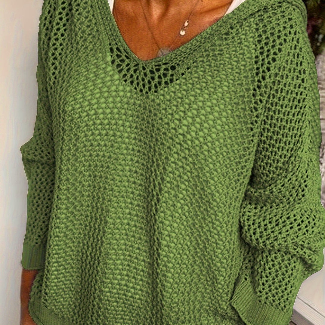 Delaney | Women's Sweater Open Knit Hooded V-Neck Relaxed Fit Everyday Casual Sweater