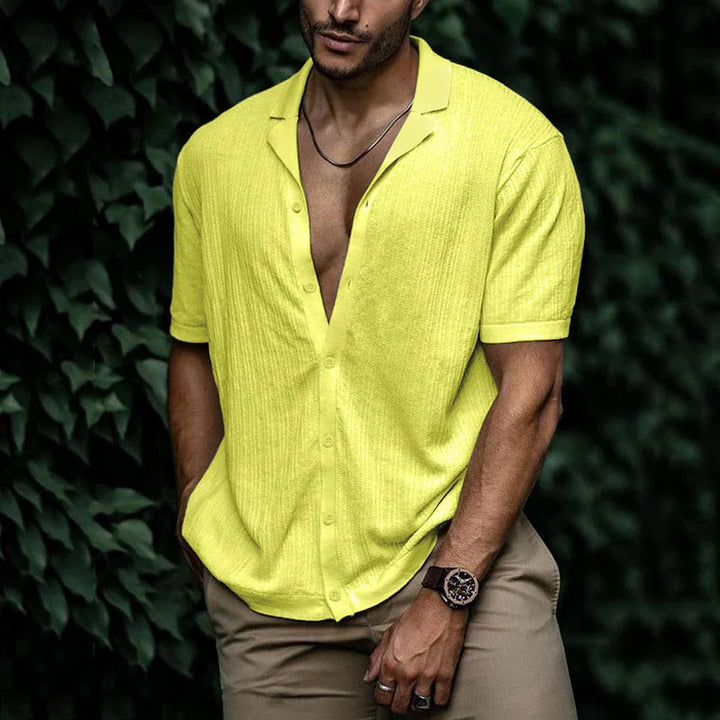 Dominic | Printed Button-Front V-Neck Summer Shirt