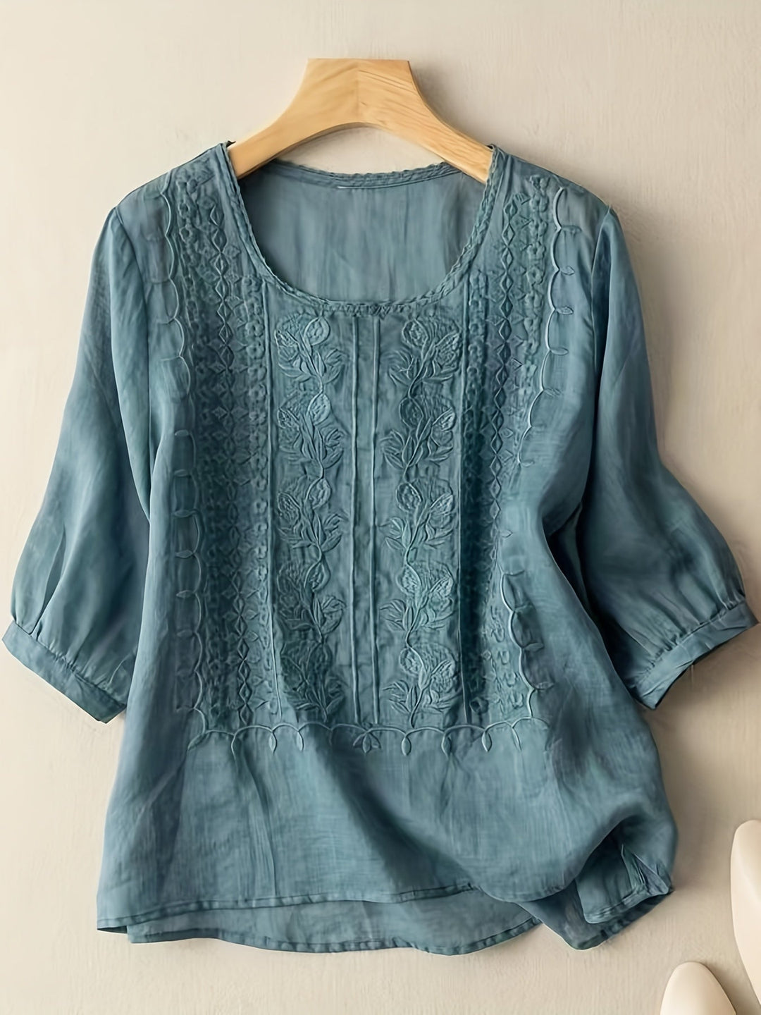 Susannah | Women's Blouse Embroidered Scoop Neck Relaxed Fit Summer Casual Top
