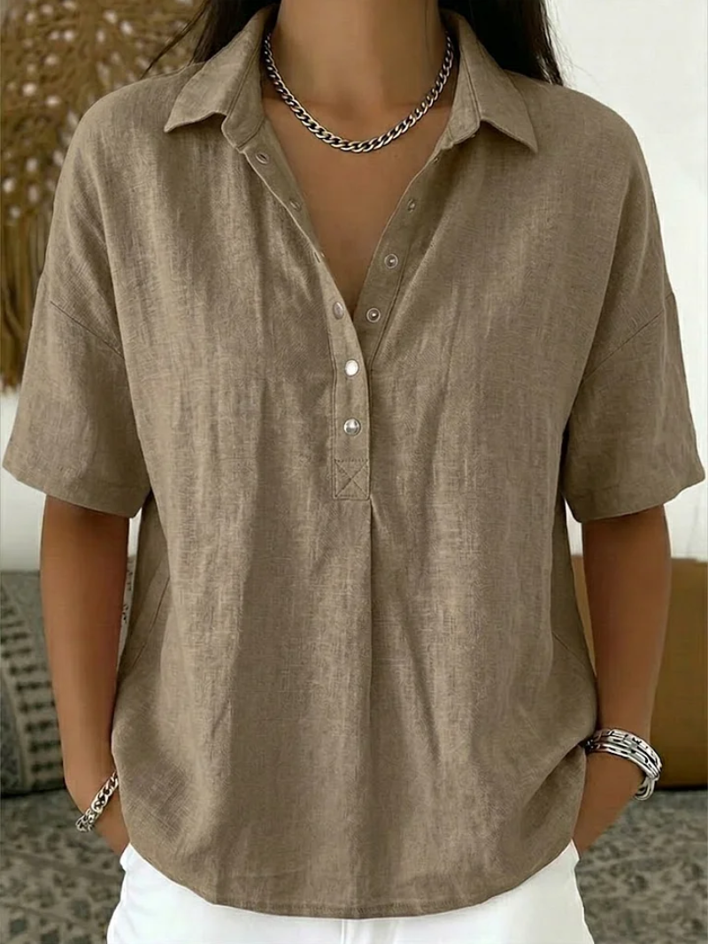 Waverly Women's Popover Shirt Collared Short Sleeve Relaxed Casual Top