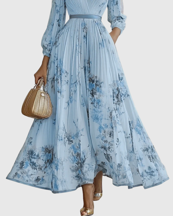 Rosa | Floral Pleated V-Neck Maxi Dress