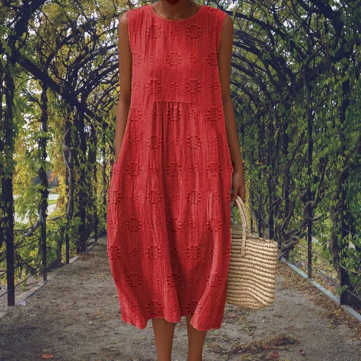 Serena | Floral Embroidered Sleeveless Midi Dress