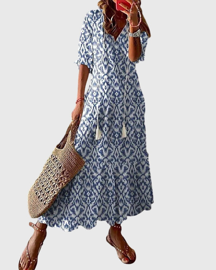 Ines | Printed V-Neck Summer Dress