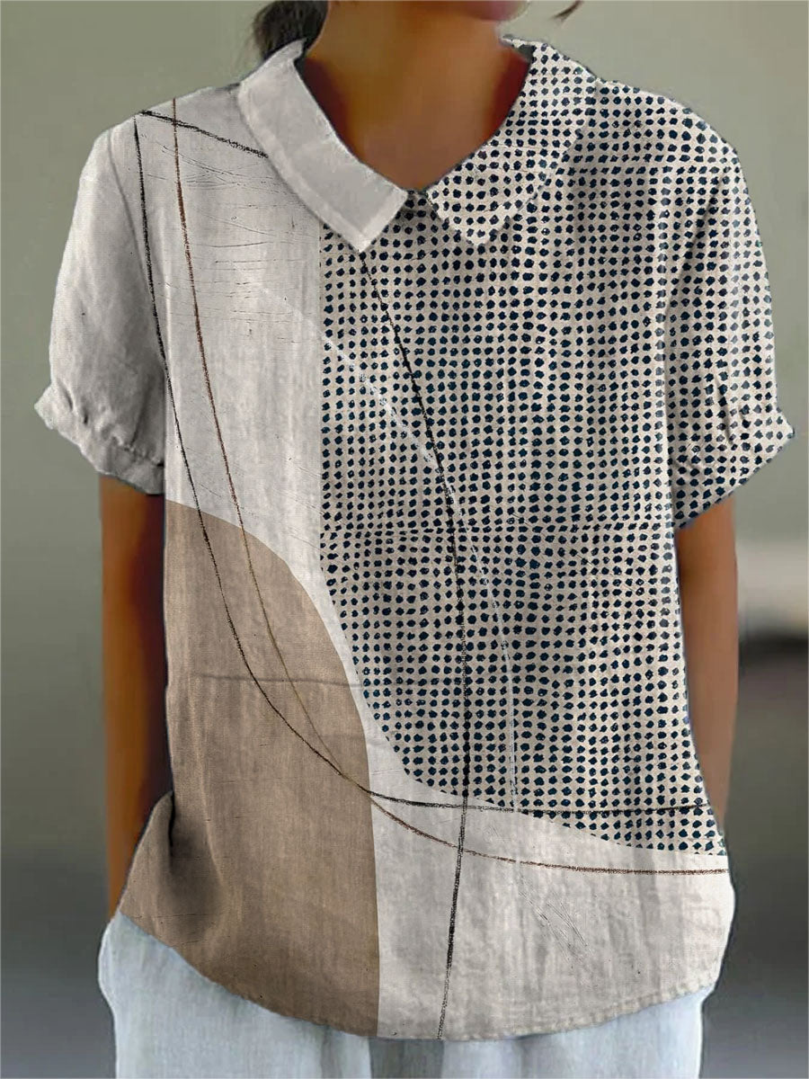 Alexandra | Women's Top Abstract Print Collared Short Sleeve Relaxed Fit Summer Casual Top