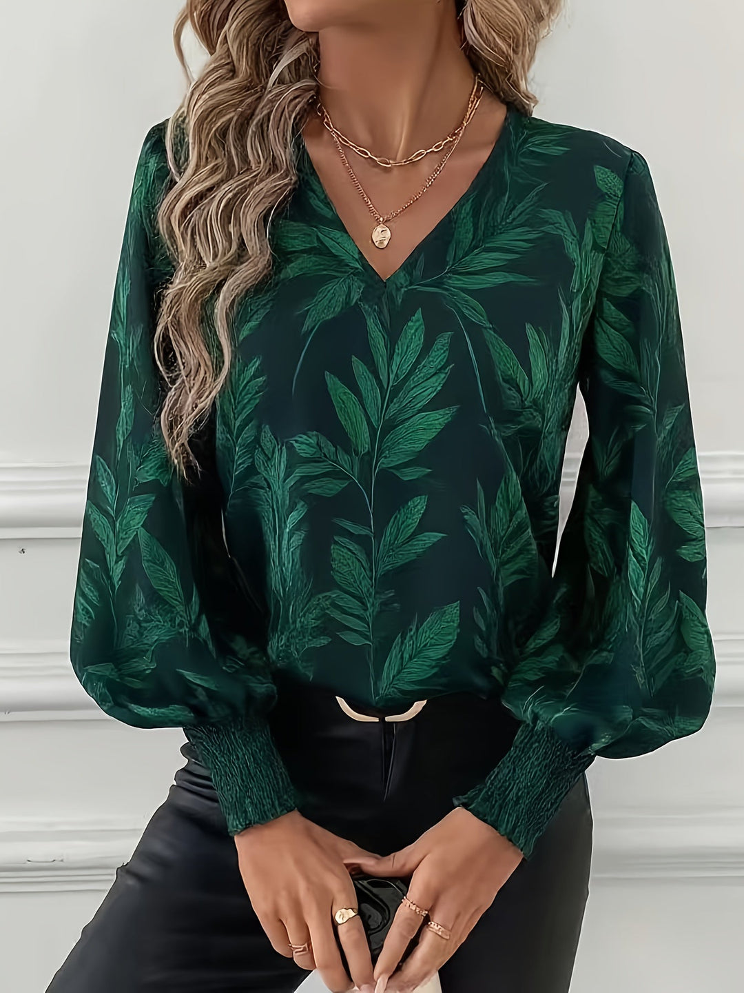 Elena | Women's Blouse Botanical Print V-Neck Relaxed Fit Summer Casual Top
