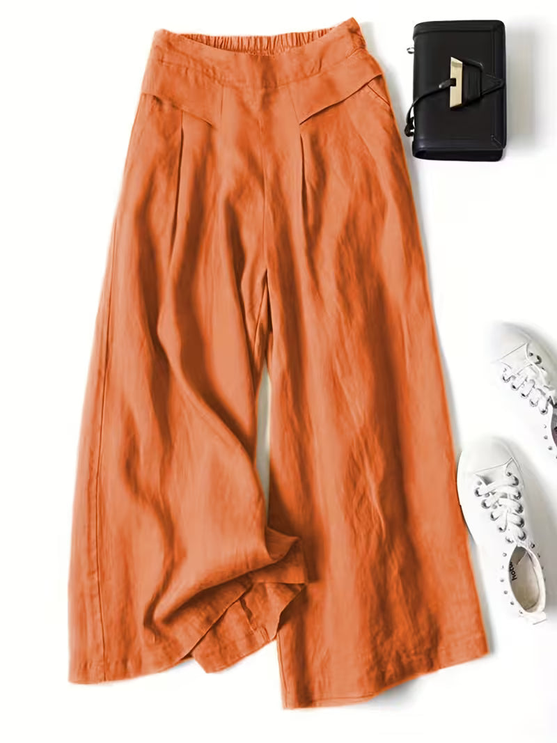 Valeria Women's Pleated Wide-Leg Trousers High Waist Relaxed Casual Pants