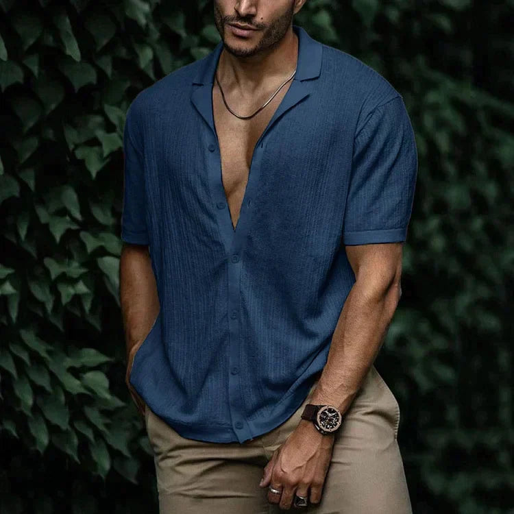 Dominic | Printed Button-Front V-Neck Summer Shirt