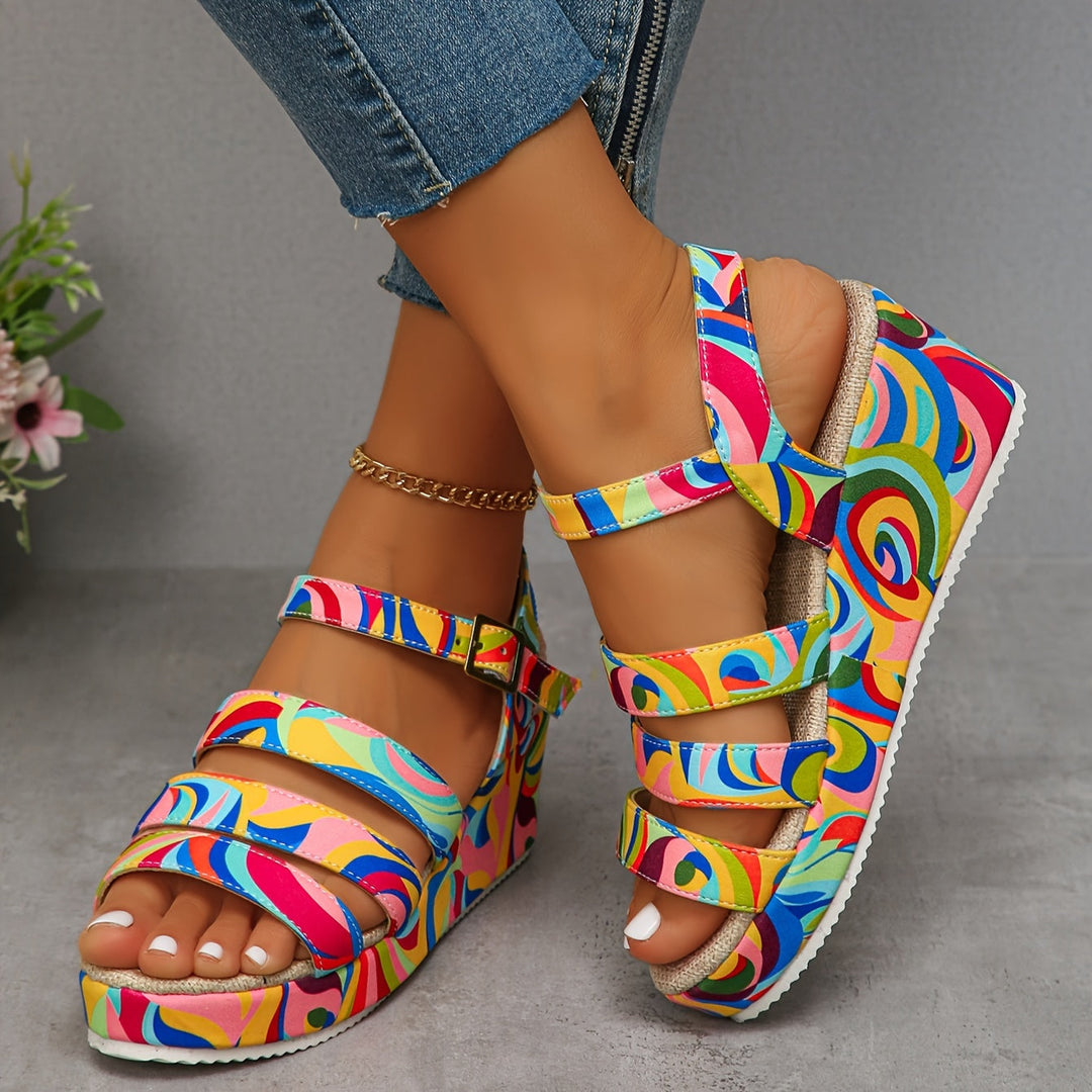 Rosalind | Women's Sandals Strappy Platform Wedge Ankle Strap Summer Casual Sandals