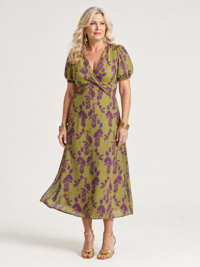 Violet | Floral Wrap Short-Sleeve Midi Dress