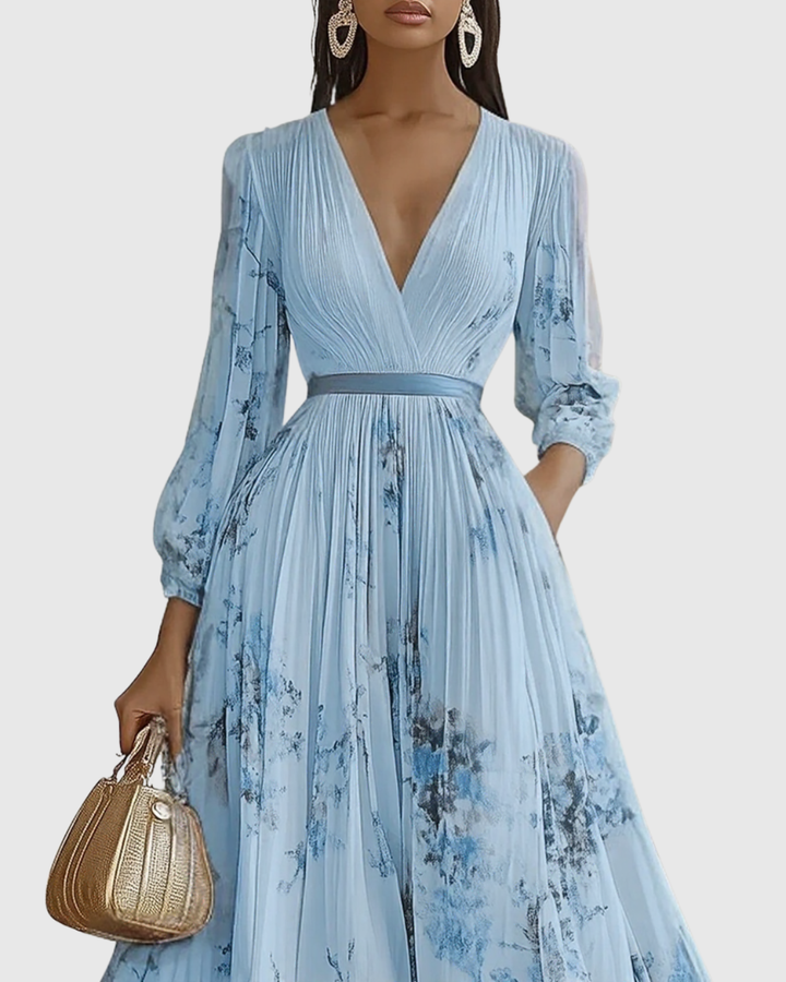 Rosa | Floral Pleated V-Neck Maxi Dress