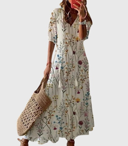 Ines | Printed V-Neck Summer Dress