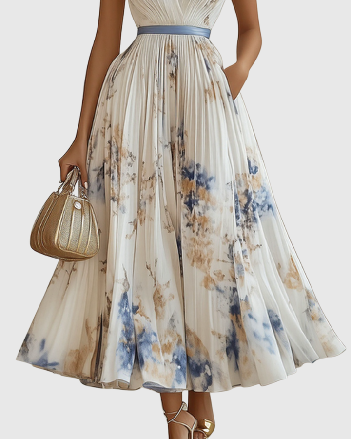 Rosa | Floral Pleated V-Neck Maxi Dress