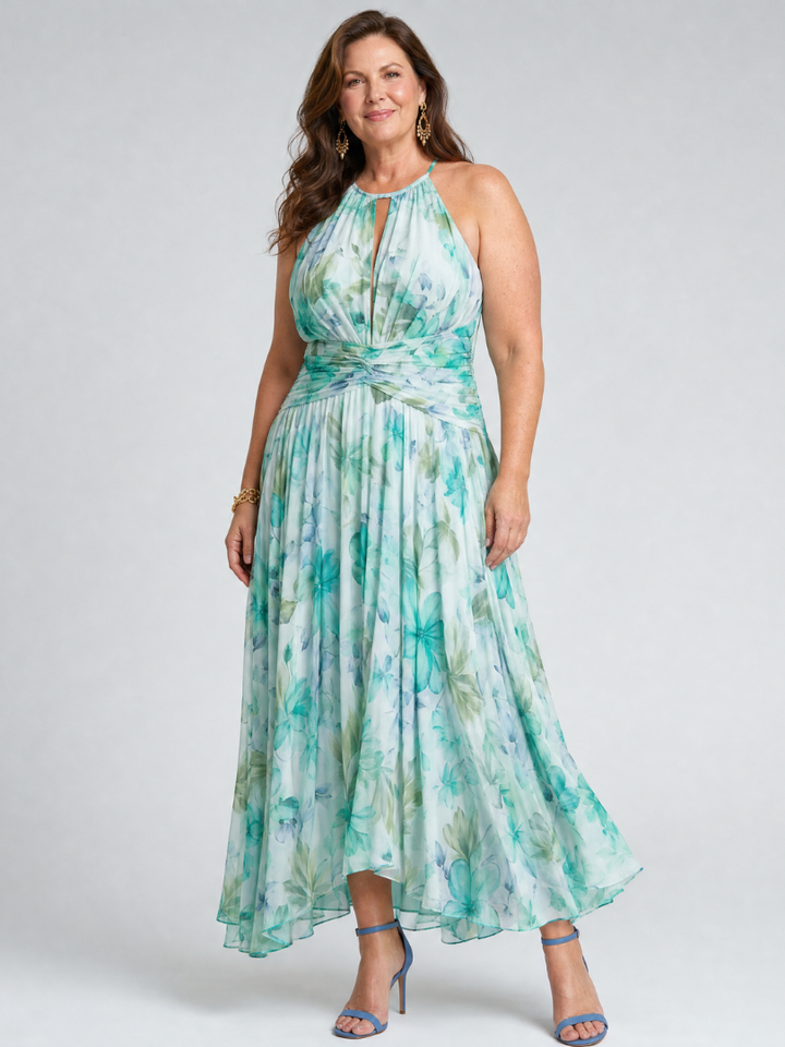 Octavia | Floral Pleated Halter Midi Dress